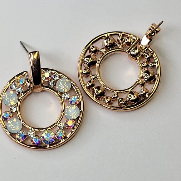 Crystal Rhinestone Circle Dangle Earrings - Picture 8 of 11